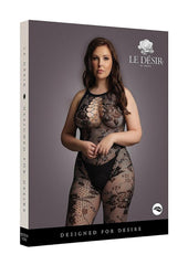 Le Desir Criss Cross Neck Bodystocking - Black - Queen