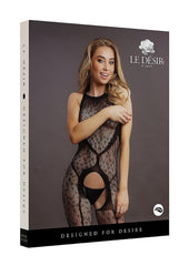 Le Desir Crotchless Leopard Bodystocking - Animal Print/Black - One Size