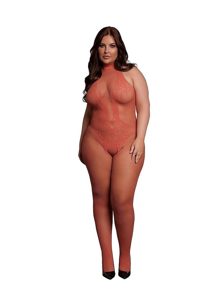 Le Desir Fishnet Lace Bodystocking - Queen - Sunset Glow - Orange - Queen