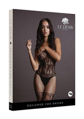 Le Desir Lace and Fishnet Bodystocking - Black - One Size