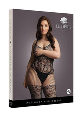 Le Desir Lace and Fishnet Bodystocking - Black - Queen