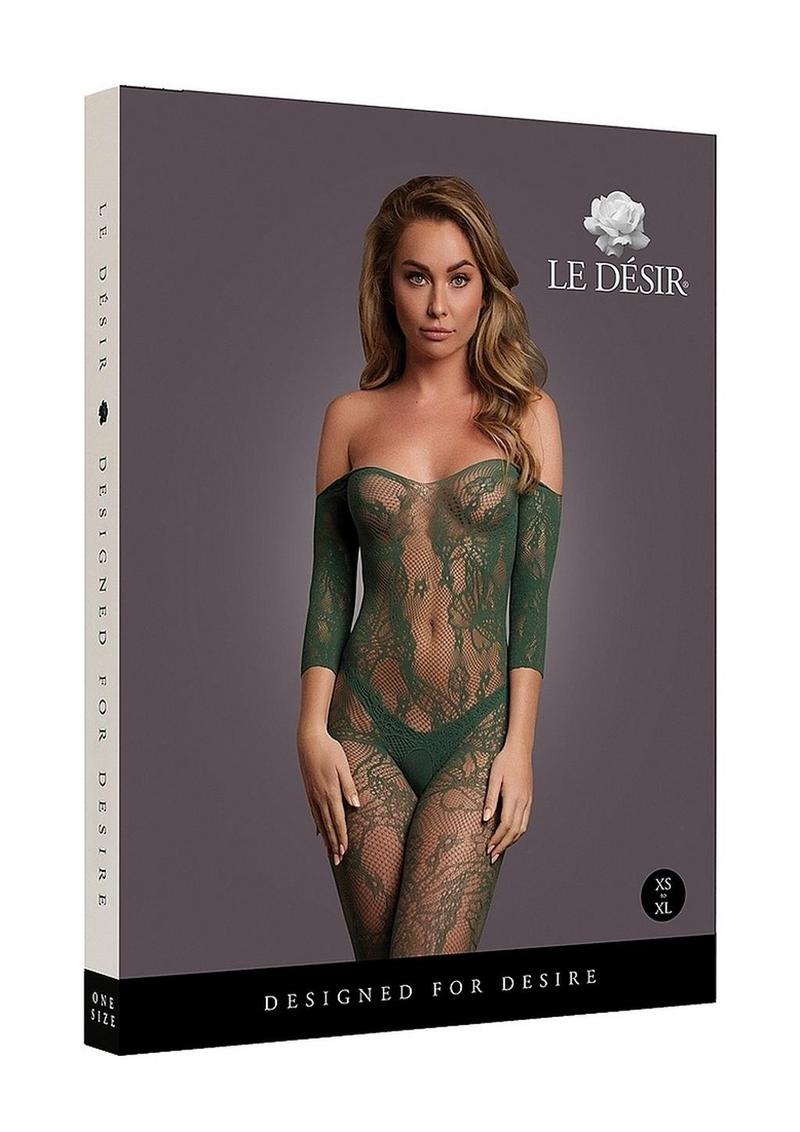 Le Desir Lace Long Sleeved Bodystocking - Green - One Size