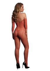 Le Desir Lace Long Sleeved Bodystocking - One Size - Sunset Glow