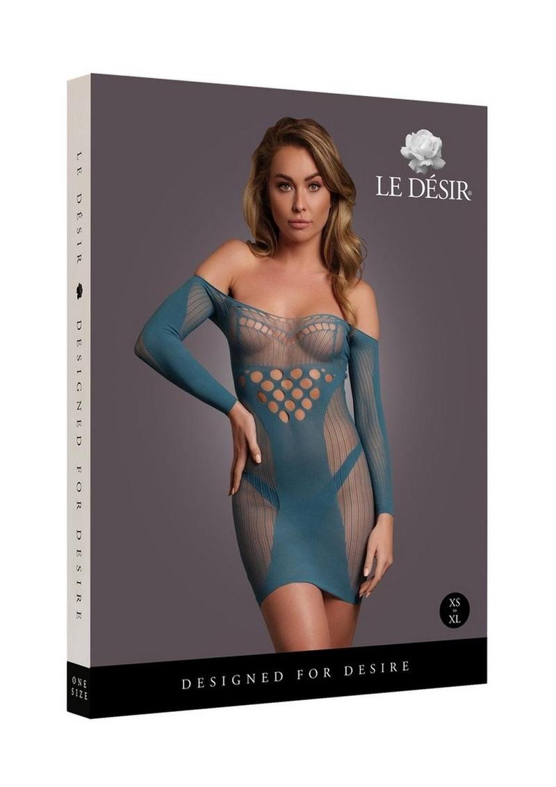 Le Desir Long Sleeved Net Mini Dress - Blue - One Size