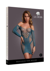 Le Desir Long Sleeved Net Mini Dress - Blue - One Size