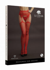 Le Desir Suspender Rhinestone Pantyhose - Red - One Size