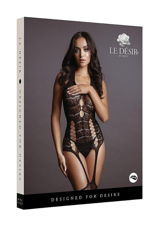 Le Desire Lace Suspender Bodystocking - Black - One Size