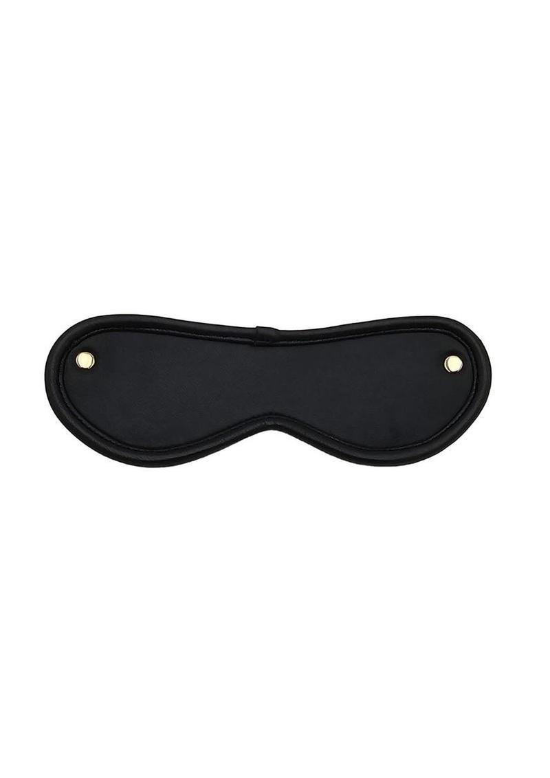 black leather sensory blindfold detail
