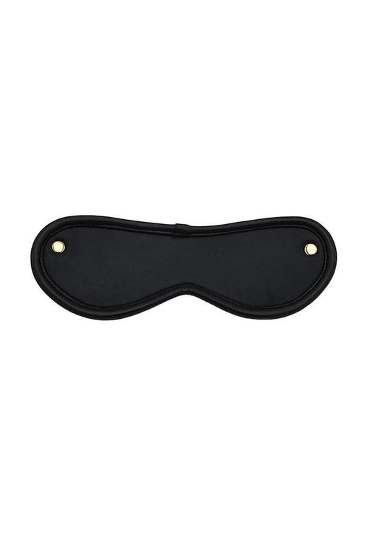 black leather sensory blindfold detail