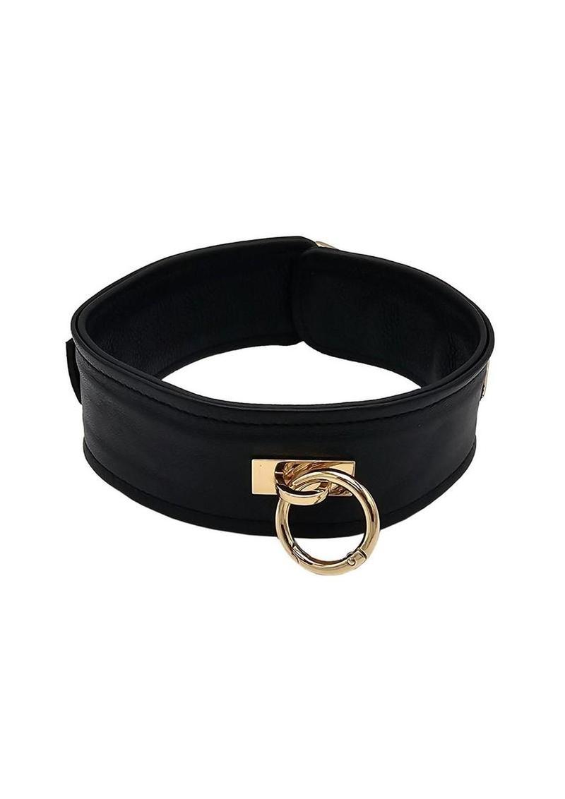 leather collar gold ring detail