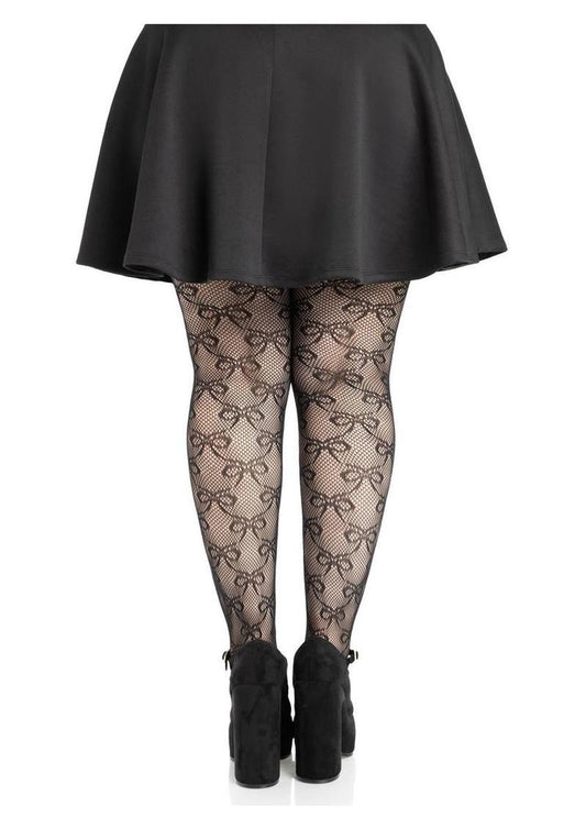 Leg Avenue Bow Net Tights - 1x/2x - Black