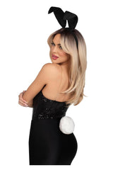 Leg Avenue Bunny Kit Pin-On Tail and Bendable Satin Ear Headband - Black/White - One Size