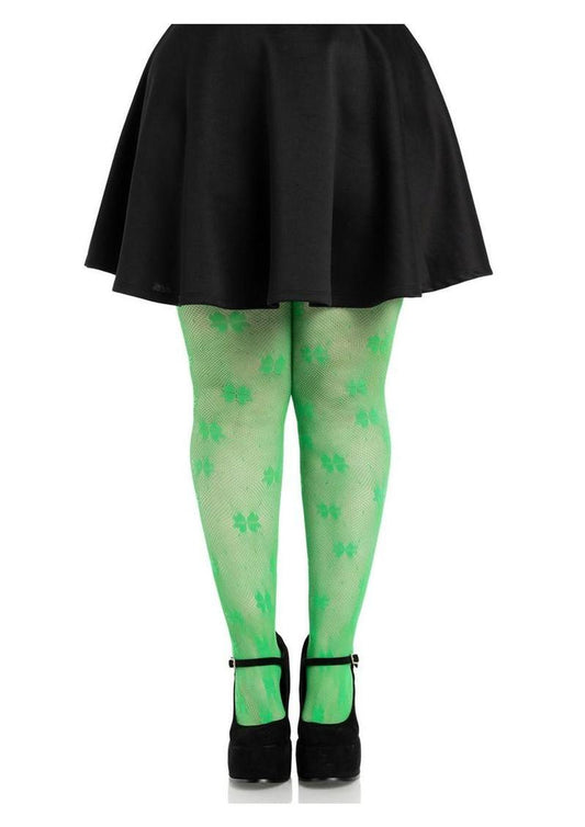 Leg Avenue Clover Net Tights - 1x/2x - Green
