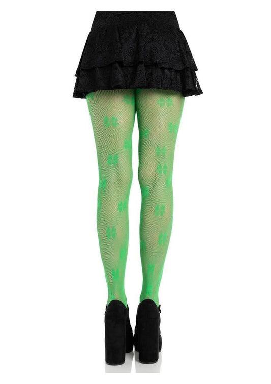 Leg Avenue Clover Net Tights - Green - One Size