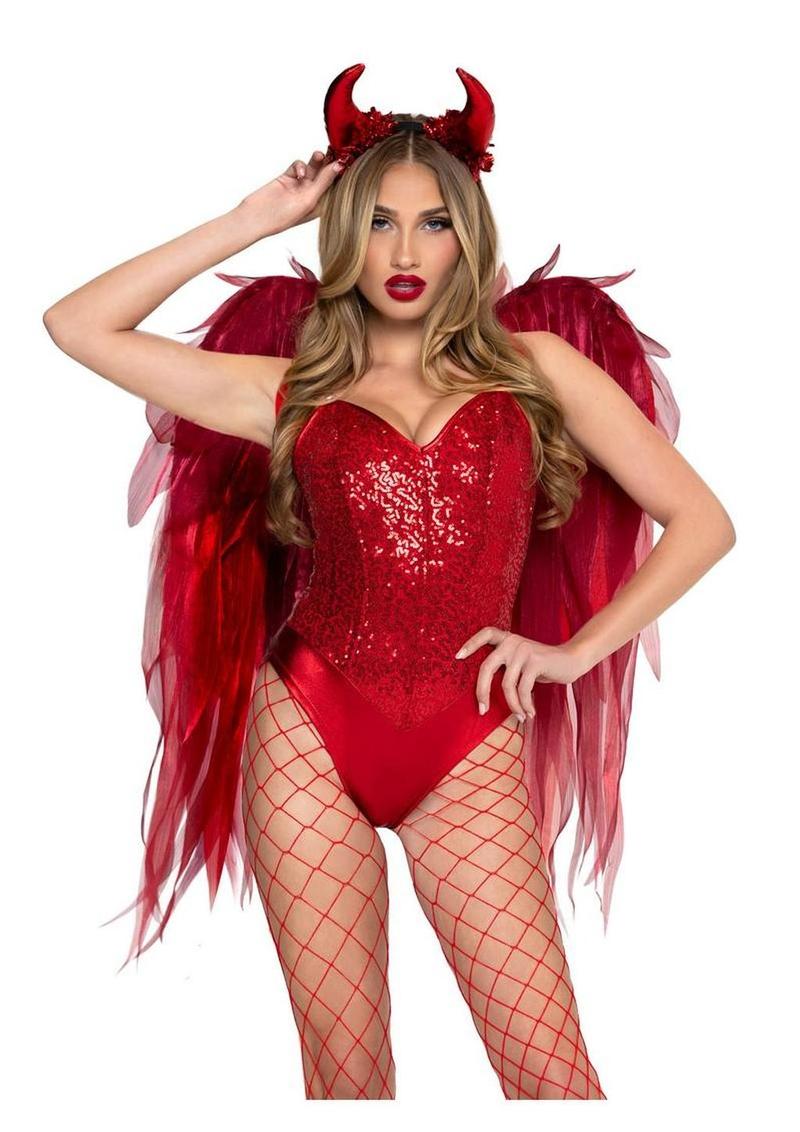 Red chiffon wings and horn headband