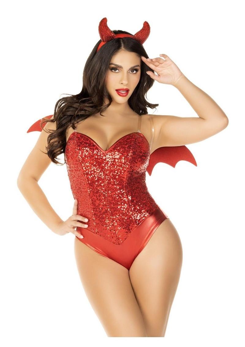 Leg Avenue Devil Kit Rhinestone Devil Wings and Horn Headband - Red - One Size - 2 Piece