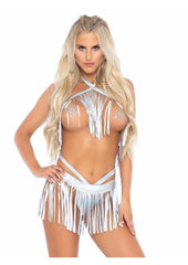 Bedroom ready two piece lingerie set with bold fringe accents and seductive fit
