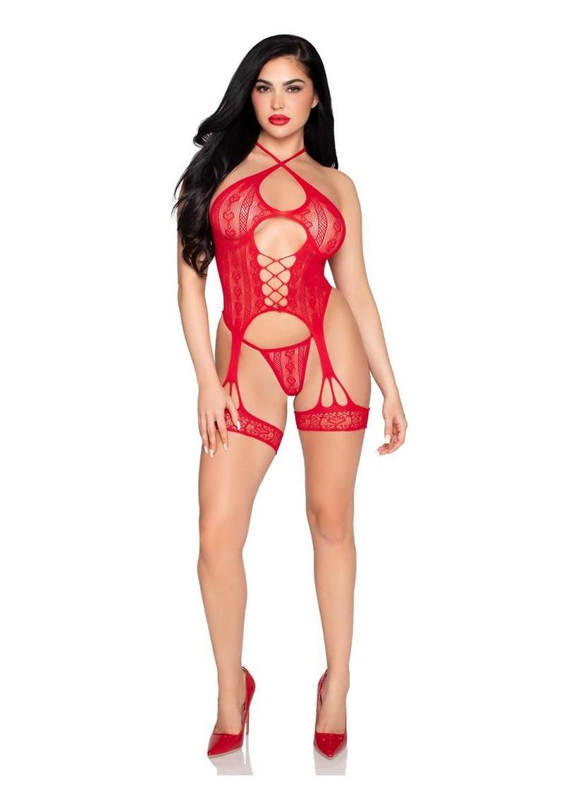 sexy heart mesh lingerie set including halter cami garter and g string perfect for special nights