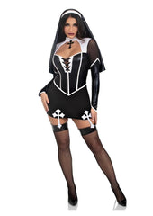 Leg Avenue Holy Hottie Set Boned Garter Dress with Cross Accents and Nun Habit