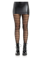 Leg Avenue Horizontal Striped Net Tights - Black - One Size