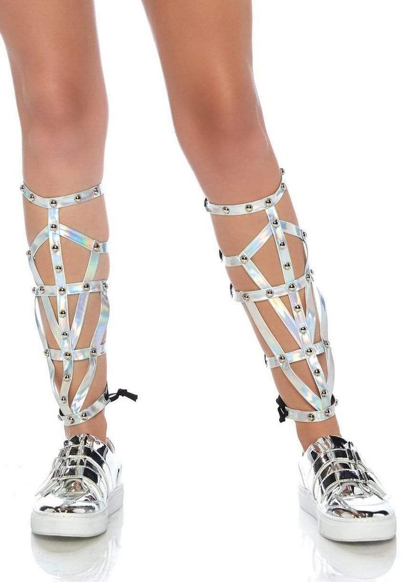 Leg Avenue Iridescent Studded Shin Guards - Silver - One Size