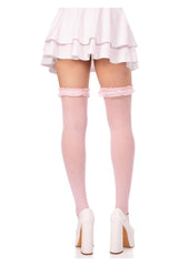 Striped thigh highs with feminine bow accents