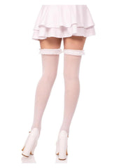 Lace top stockings with satin bows and stripes