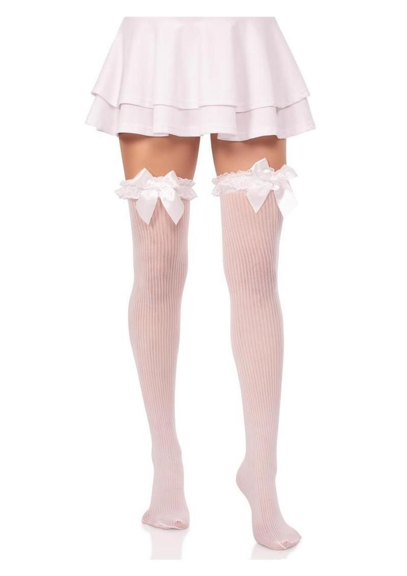 Elegant striped thigh highs with lace garter band