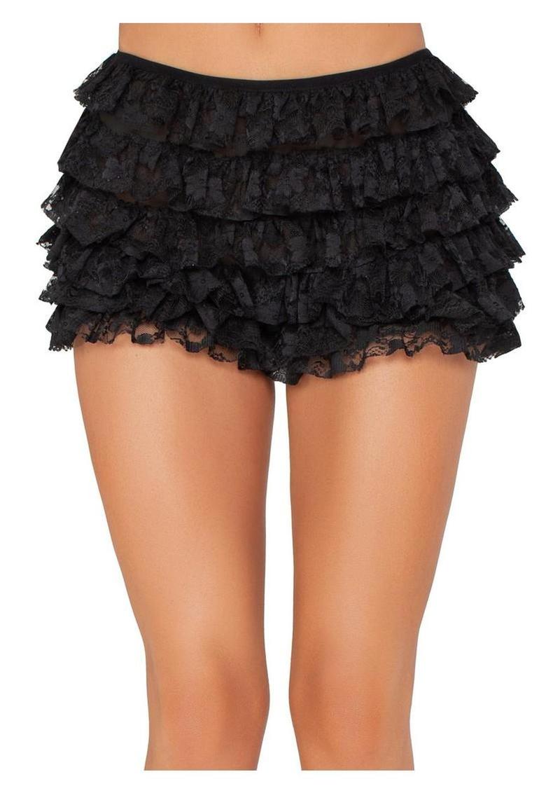 Leg Avenue Lace Ruffle Shorts - Black - Large