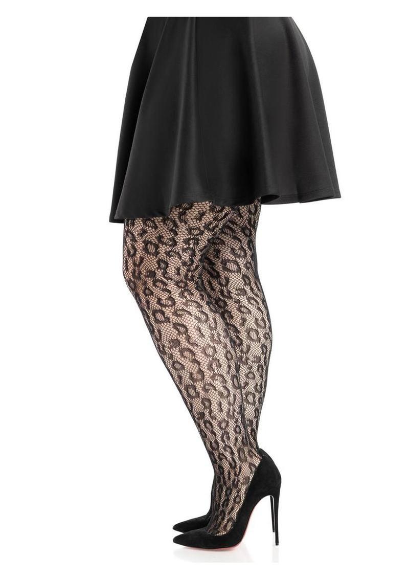 plus size leopard net tights bbw lingerie