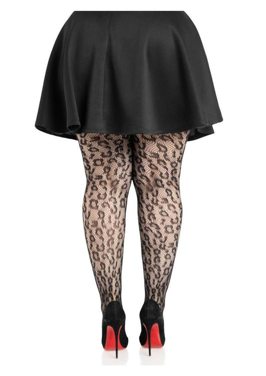 Leg Avenue Leopard Net Tights - 1x/2x - Black