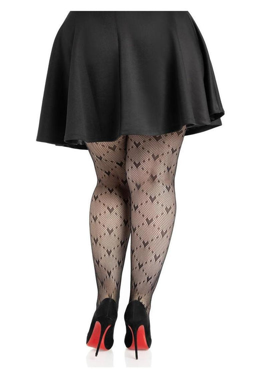 Leg Avenue Love Struck Heart Net Tights - 1x/2x - Black