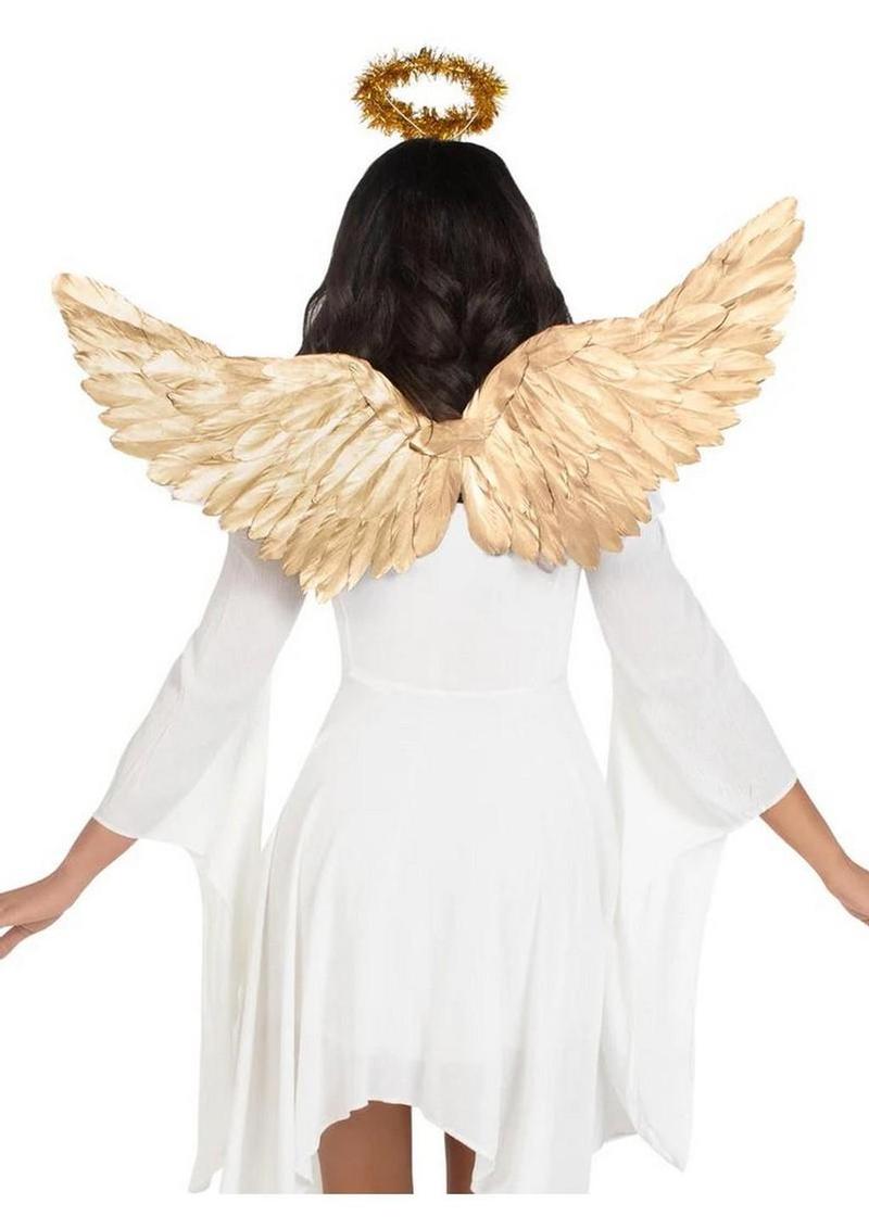 Leg Avenue Metallic Angel Wings and Tinsel Halo Headband - Gold - One Size - 2 Piece Halloween Costume