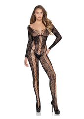 sexy net and lace bodystocking lingerie in sheer black mesh