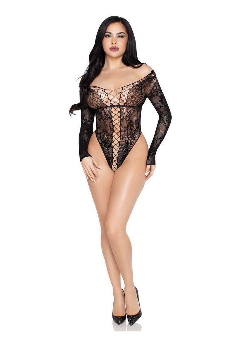 fetish wear women black lace bodysuit
