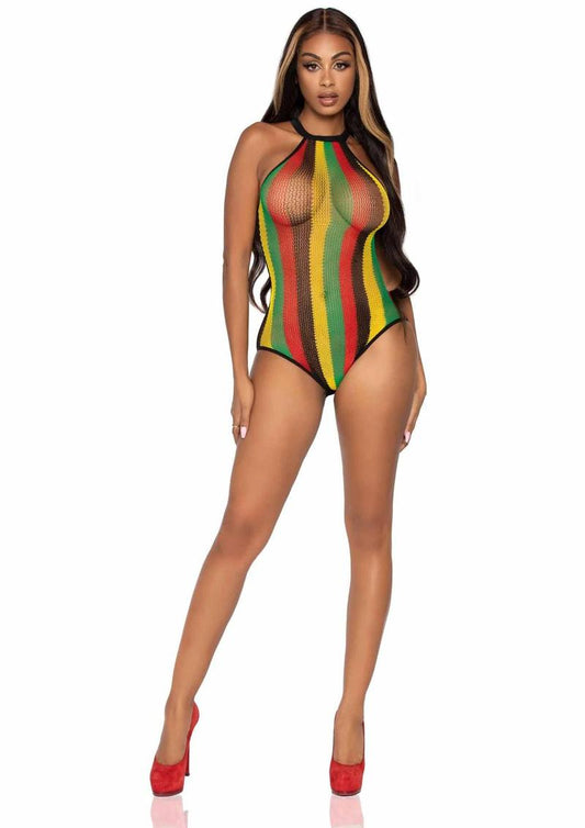 Leg Avenue Rasta Net Snap Crotch Racer Back Bodysuit