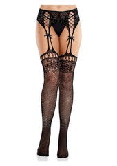 Leg Avenue Rhinestone Lace Top Fishnet Stockings with Attached Garter Belt