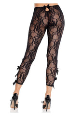 Leg Avenue Scalloped Trimmed Floral Lace Footless Capri Tights with Keyhole Bow Detail Sexy Lingerie