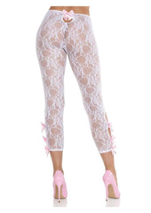 Leg Avenue Scalloped Trimmed Floral Lace Footless Capri Tights with Keyhole Bow Detail Sexy Lingerie