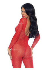 Rhinestone embellishment close up on catsuit