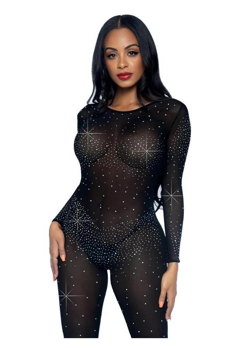 Sheer bodysuit rhinestone detail back view