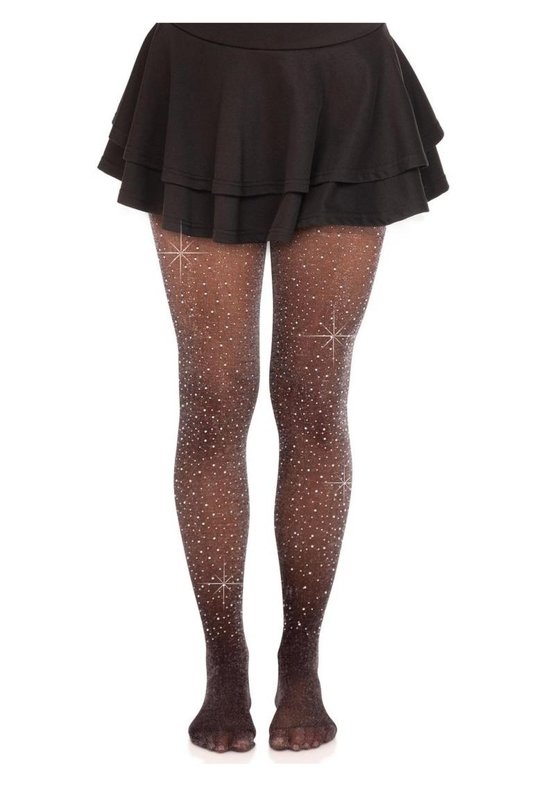 Leg Avenue Spandex Lurex Rhinestone Tights - Black/Silver - One Size