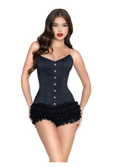 Leg Avenue Steel Boned Satin Corset with Full Busk Closer and Lace-Up Back - Black - Medium