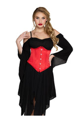 Leg Avenue Steel Boned Satin Waist Cincher with Full Busk Closer and Lace-Up Back - Black - Large