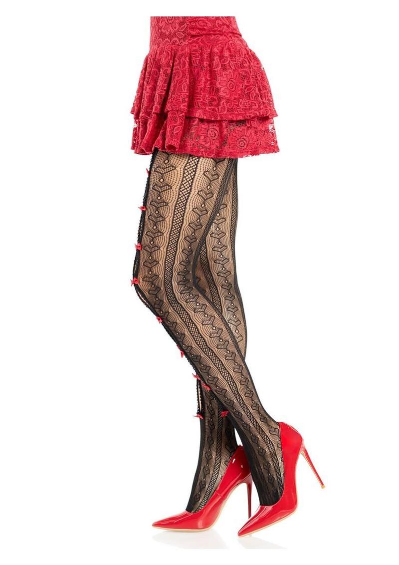 sexy striped net lingerie tights with keyhole bow detail