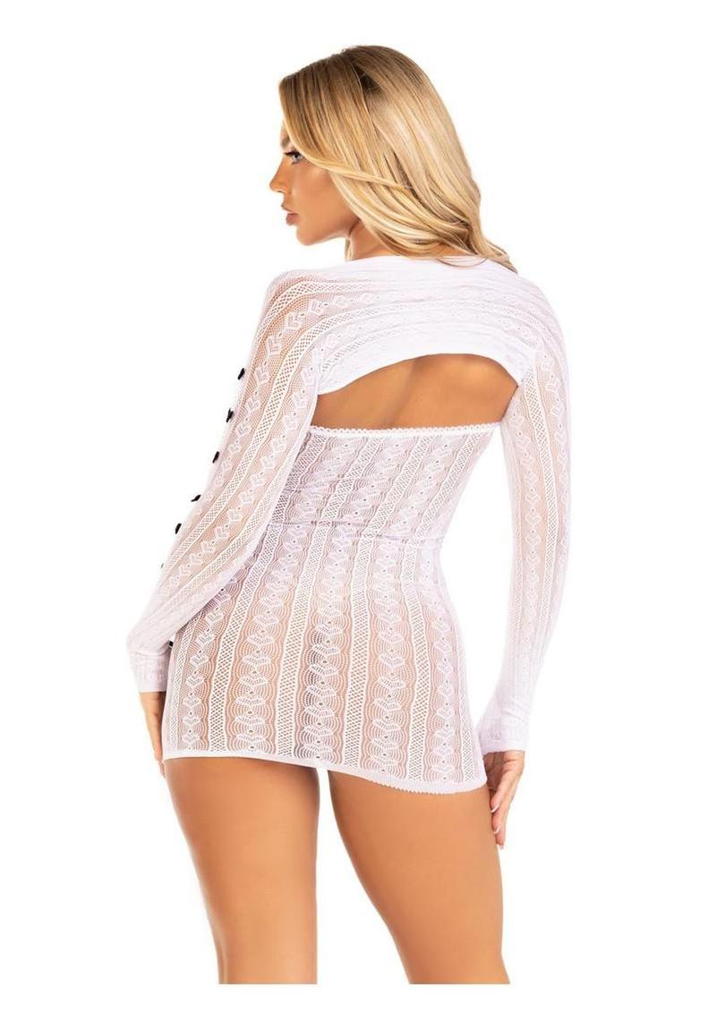 Leg Avenue Sweetheart Striped Tube Dress and Matching Shrug with Keyhole and Mini Bow Detail - Os - White