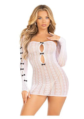 Leg Avenue Sweetheart Striped Tube Dress and Matching Shrug with Keyhole and Mini Bow Detail - Os - White