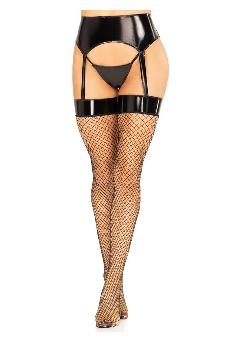 Leg Avenue Vinyl Garter Belt with Attached Fishnet Stockings and Match Primal Pleasure Leg Avenue Vinyl Garter Belt with Attached Fishnet Stockings and Match Primal Pleasure