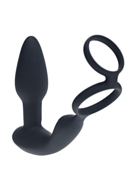 Levelz Dual Vibrating Rechargeable Silicone Prostate Stimulator with Rotating Beads Cock and Balls Rings with Remote Control - Black