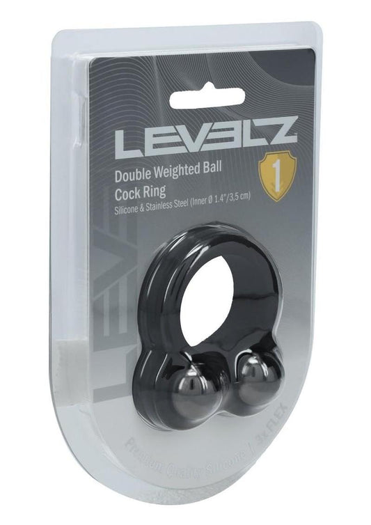 Levelz Liquid Silicone Double Weighted Ball Cock Ring - Black